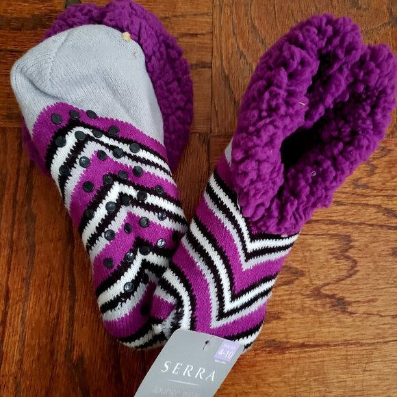 BNWT SERRA cozy knit slipper socks (4-10) in delightful amethyst stripes - Picture 1 of 4